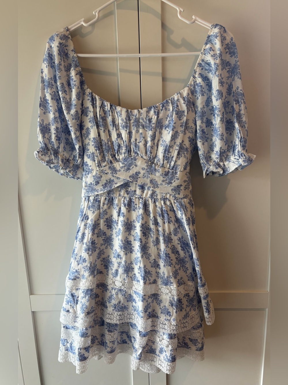 Altar'd State Blue Floral Puff-Sleeve Mini Dress